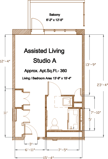 Assisted living studio B floor plan