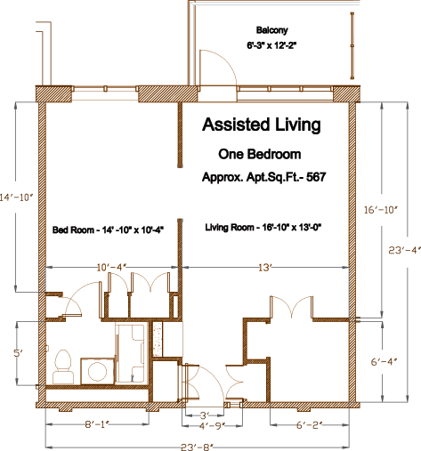 Assisted living one bedroom floor plan