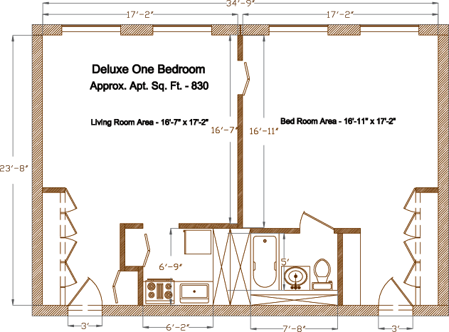 Independent living Deluxe one bedroom floor plan