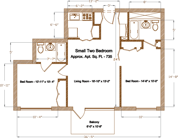 Independent living Small two bedroom floor plan