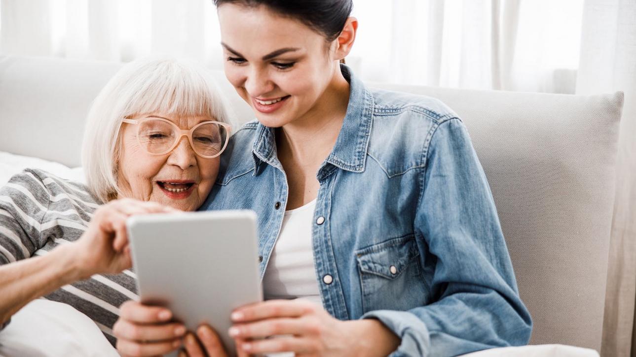 Women looking at an ipad.